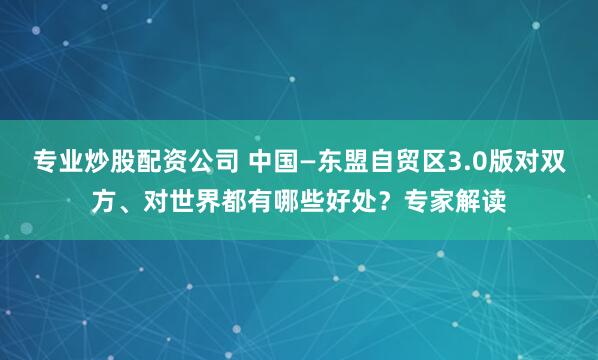 专业炒股配资公司 中国—东盟自贸区3.0版对双方、对世界都有哪些好处？专家解读